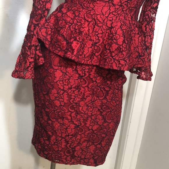 WhimsiGoth Red Black Tipped lace Peplum Cocktail Sexy Dress Sz 0 - Picture 8 of 14